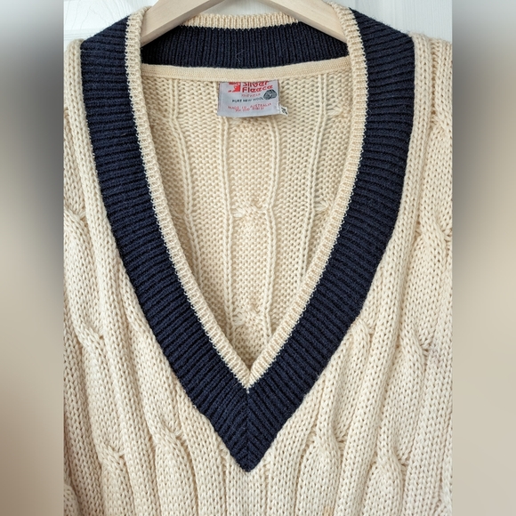 Silver Fleece Pure Australian Wool Contrast Longline Cable Knit sweater, size XL - Picture 5 of 10